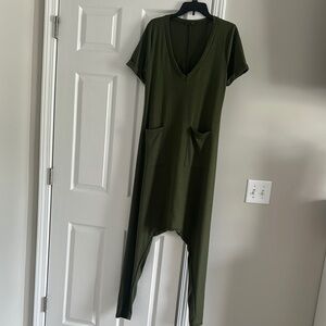 Fashion Nova Olive Green Drop-Crotch Jumpsuit | Relaxed Fit | Size M